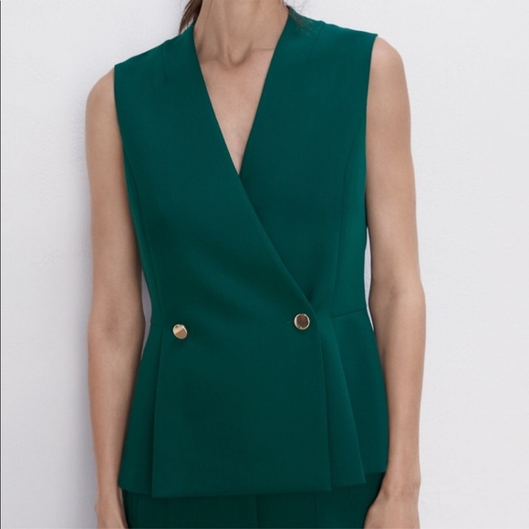 NWT ZARA Green Double Breasted Vest XS - Picture 5 of 6